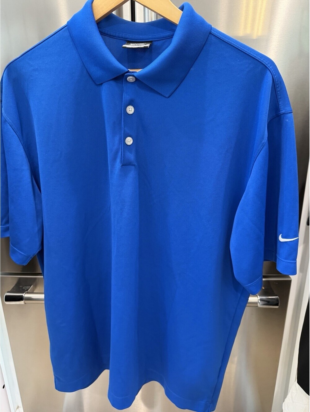 Nike Golf Blue Polo Shirt Men’s L Lightweight Performance Dri-Fit white SWOOSH